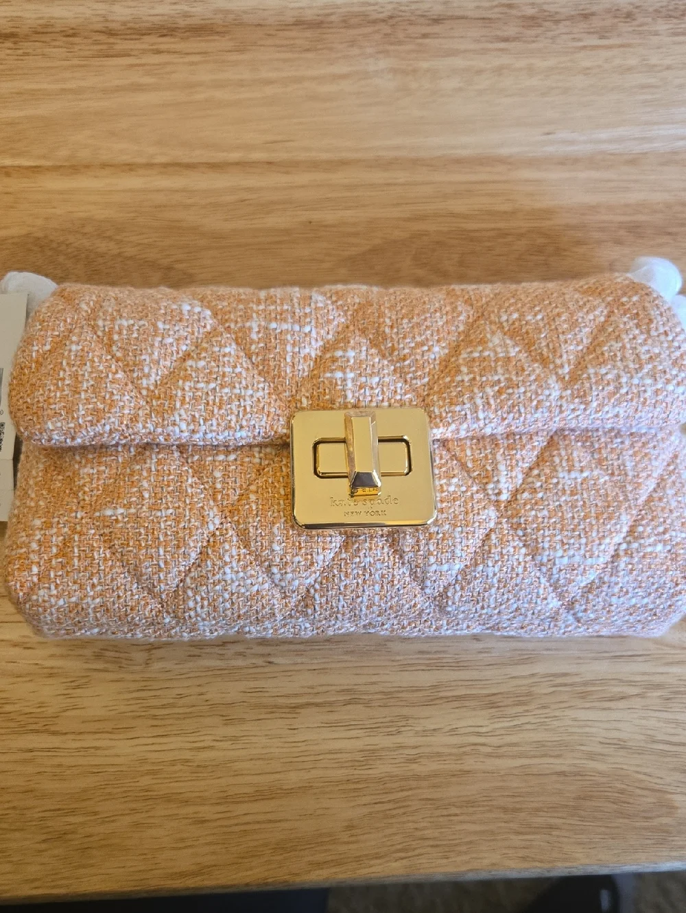 Kate Spade Carey Quilted Peach Tweed Wallet On Chain